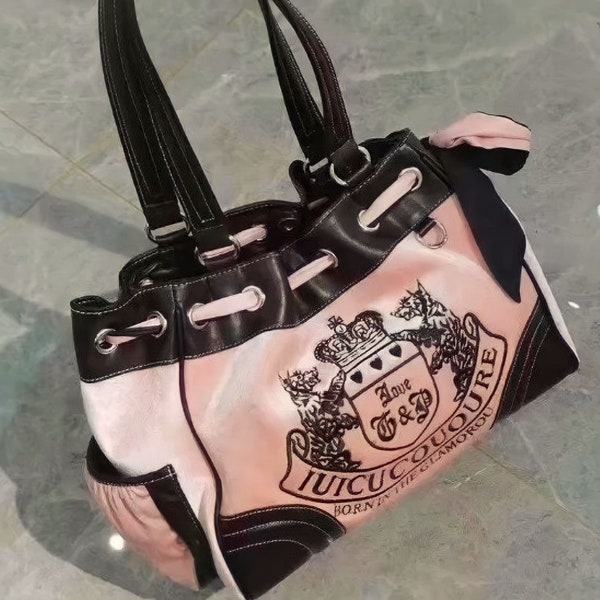 VORBESTELLUNG Juicy Couture STYLE y2k Vintage Luxus Rosa / Braun Samt Stickerei Großraum-Schultertasche Weibliche Geldbörse Tasche