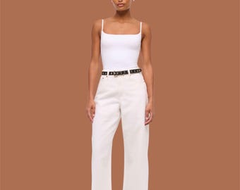 Abercrombie Fitch White Crop Wide Leg Jeans (Size 32) – Raw Hem Curve Love