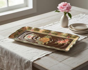 Bandeja/plato para servir con diseño de piña, 43 x 23 cm, cerámica brillante, negro multicolor.