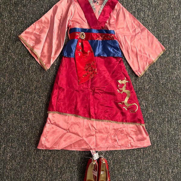 Vintage Disney Mulan Dress Halloween Costume Size 5/6 With Shoes