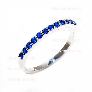 Dainty Blue Sapphire Ring for Women | Sapphire Band in Sterling Silver or Gold Vermeil | September Birthstone Ring | Stackable Eternity Band