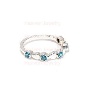 Aquamarine Ring 4mm – Dainty Stackable Ring in 925 Sterling Silver or Gold Finish | March Birthstone Ring | Minimalist  Band, Gift for Her