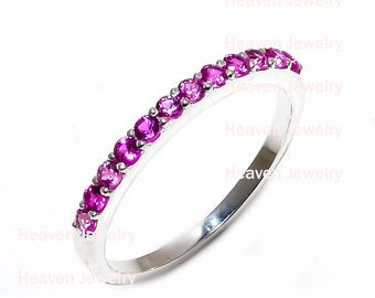 Dainty Pink Tourmaline Ring: Sterling Silver Gemstone Eternity Band