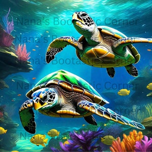 High Quality Sea Turtles in the Ocean Sublimation Images, Ocean Wildlife Sublimation, Marine Life Sublimation Art, Beach Decor, PNG