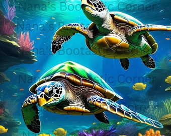 High Quality Sea Turtles in the Ocean Sublimation Images, Ocean Wildlife Sublimation, Marine Life Sublimation Art, Beach Decor, PNG