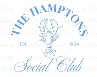 Hamptons Social Club Canva PNG editable design | New York png | Classy Bachelorette png | Lobster png | Hampton Wedding png | Preppy, Girlie