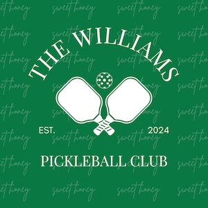 May include: Green and white pickleball themed logo with the text "The Williams Pickleball Club Est. 2024" and two crossed pickleball paddles.