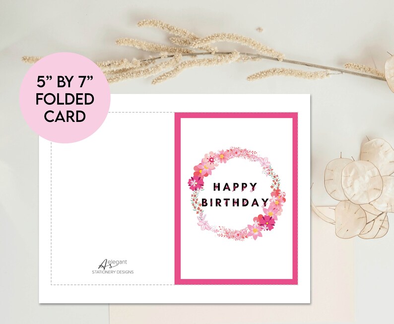 Printable Pink Flower Birthday Card | Digital Birthday Card | Floral ...