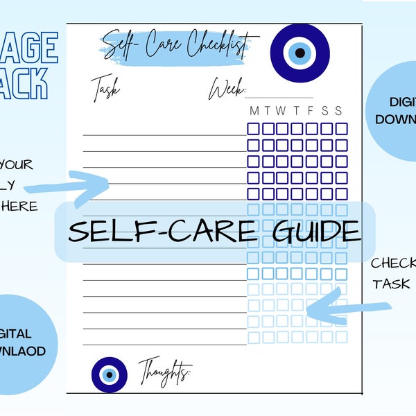 Self-Care Checklist, self-care week tracker, self-care Printable, Self-Care weekly Planner, inner healing journal, gratitude journal