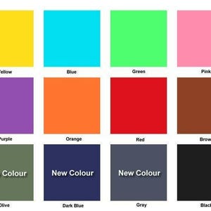 Puede incluir: Una carta de colores con 12 colores diferentes, incluyendo amarillo, azul, verde, rosa, morado, naranja, rojo, marr&oacute;n, oliva, azul oscuro, gris y negro.