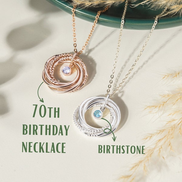 Collier 70e anniversaire pour femme, 70e maman, 7 anneaux 7 décennies, cadeau 1954, 70e anniversaire de la meilleure amie, cadeau pour une dame de 70 ans, 70e maman