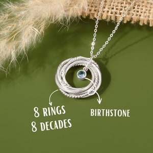 80th birthday necklace for women, 80th ladies birthday gift, 1945 gift, 8 rings for 8 decades, Gift for 80 Yr Old Woman, Mom, Wife, 80th mum