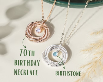 70th birthday gift for Mom, Women, Sister, Wife, Best Friend, Elegant 7 rings 7 decades, 1955 Birthday, 70th birthday necklace Birth Stone