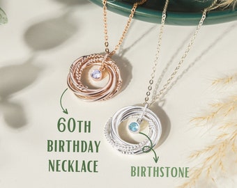 Halskette zum 60. Geburtstag für Frauen, 6 Ringe, 6 Jahrzehnte, Geschenk für 60-jährige Frau, 60. Mutter-Geschenk, 60. Schwester, 1964-Geschenk, Oma 60. Geburtstag