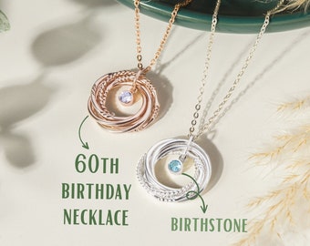 60th Birthday Necklace for Women, 6 Rings 6 Decades Gift for 60 Year Old Woman, 60th mum gift, 60th sister, 1965 gift, Mommy 60th Birthday
