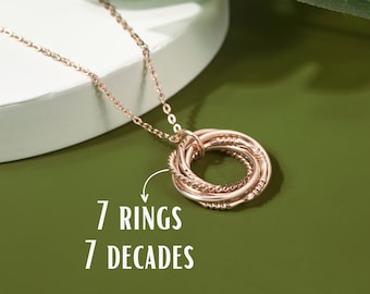 70th Birthday Necklace for Women, Best friend 70th Birthday, 70th Mum, Gift for 70 Year Old Lady, Mom, Wife, 7 rings 7 decades, 1955 Gift