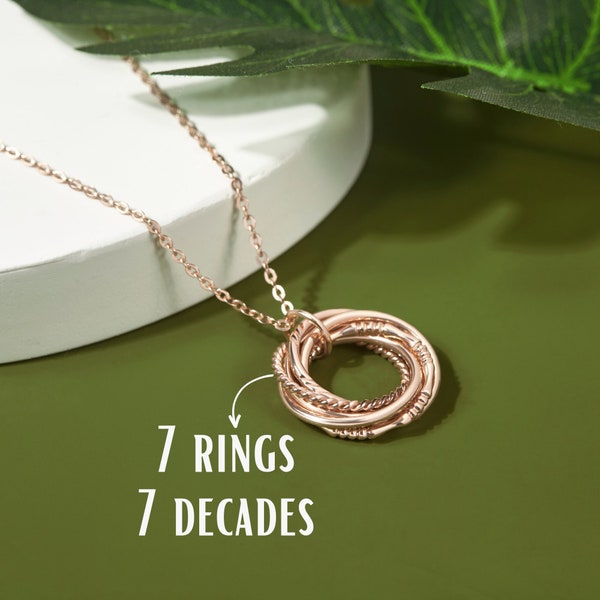 70th Birthday Necklace for Women, Best friend 70th Birthday, 70th Mum, Gift for 70 Year Old Lady, Mom, Wife, 7 rings 7 decades, 1954 Gift