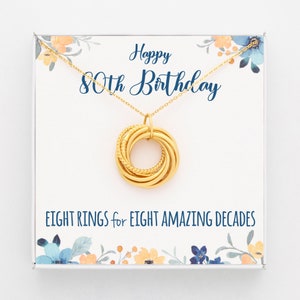 Regalo per l'80° compleanno per le donne, 80° compleanno mamma, 80° compleanno tata, 8 anelli per 8 decenni, regalo per signora di 80 anni, biglietto per l'80° compleanno per lei
