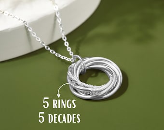 50th Birthday Necklace for Women, 5 rings necklace, Gift for 50 Year Old Woman, Gift for 50th birthday, 5 Rings 5 Decades, 50th woman gifts