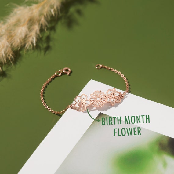 Braccialetto con fiore di nascita in argento sterling: regalo personalizzato per la mamma - Italia