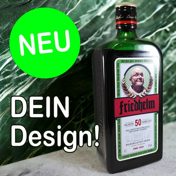 Dein Bild auf einer JÄGERMEISTER Flasche mit Foto & Texten