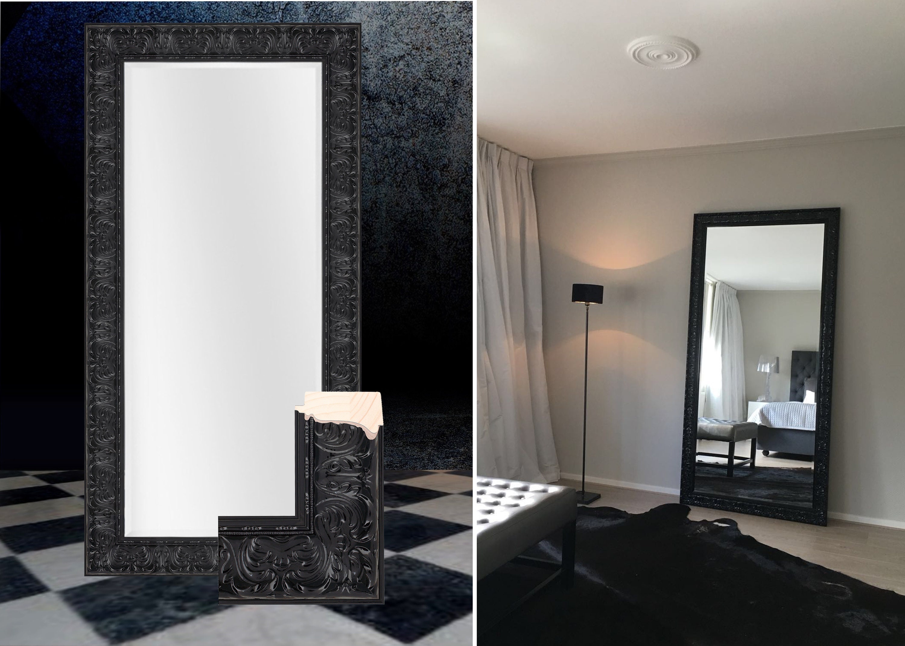 Baroque Mirror Black High Gloss With Ornament in Custom Made Baroque Mirror Black High Gloss With Ornament in Custom Made