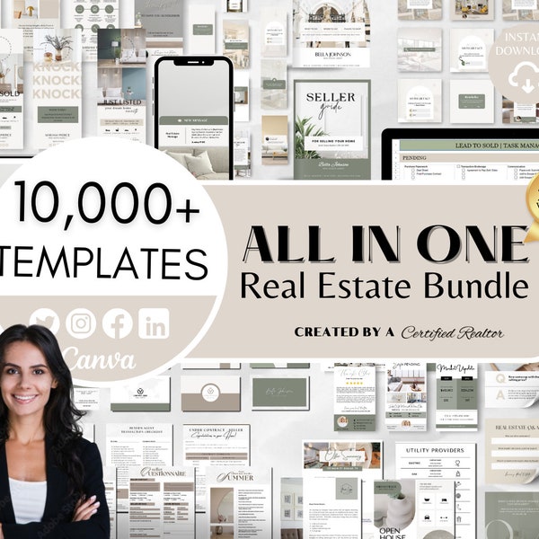 Real Estate Canva Templates, Real Estate Social Media Templates Bundle, Branding package, Real Estate Flyer, Digital Products