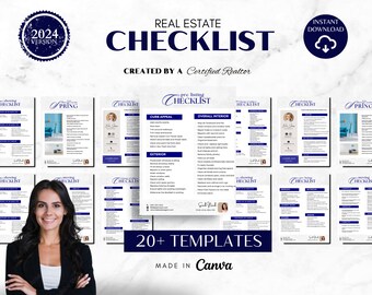 Real Estate Checklist, Navy Blue Real Estate Checklist, Real Estate Canva, Real Estate Signs, Realtor Marketing, Branding kit, Digital file