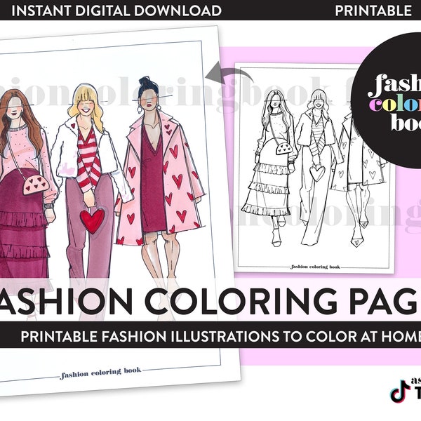 Trendy Aesthetic Fashion Art Coloring Book Page - Instant Download
