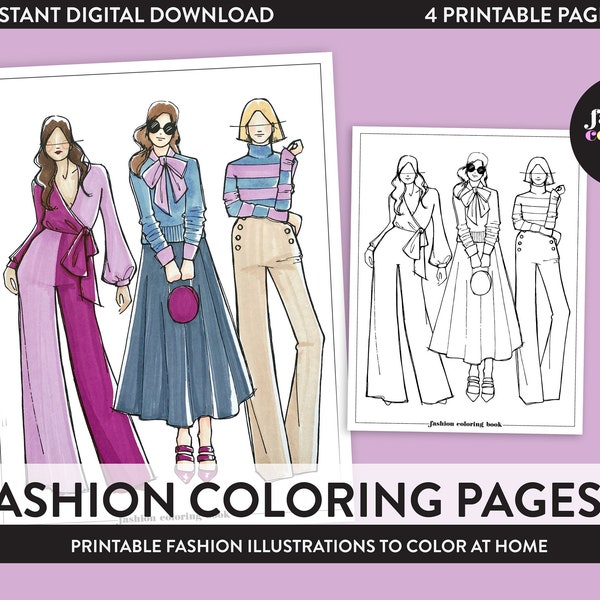 Aesthetic Spring Fashion Coloring Book Pages - Instant Download to Print at Home