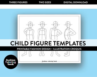 Modelli di disegno di moda a misura di bambino + illustrazione Croquis - Pose multiple - Donna realistica - DOWNLOAD DIGITALE - Stampabile