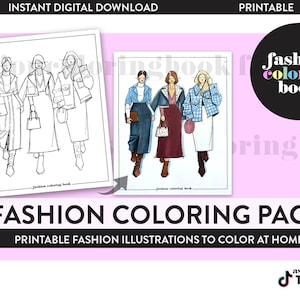 Aesthetic Fashion Week Girls - Adult Coloring Page - Printable Digital Download of Fashion Illustration Croquis