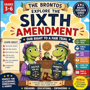 Sixth Amendment Printable Workbook | Bill of Rights Activities | Constitution Unit Study | Civics Worksheet Pack | Homeschool & Classroom