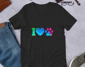 I Love Dogs Unisex T-Shirt in Rainbow Colors