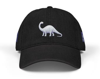 Brontosaurus Denim Hat Stickerei, Mighty Outrageous Pflanzenfresser, Die Bronto Brothers, Dinosaur Ball Cap