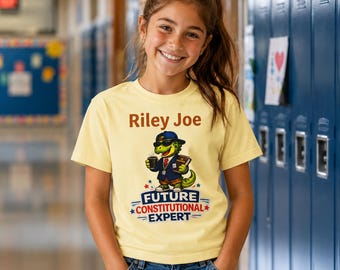T-Shirt für zukünftige Verfassungsexperten | Patriotisches Kinder-Shirt mit politischem Cartoon-Echsenmotiv | Bill of Rights