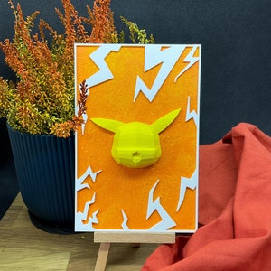 Tableau Pikachu - Peinture acrylique impression 3D | Art Pokémon fait main décoration murale, cadeau original | Création artisanale
