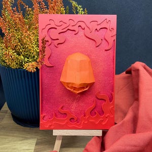 Tableau Salamèche - Peinture acrylique impression 3D | Art Pokémon fait main, décoration murale, cadeau original | Certificat d'authenticité