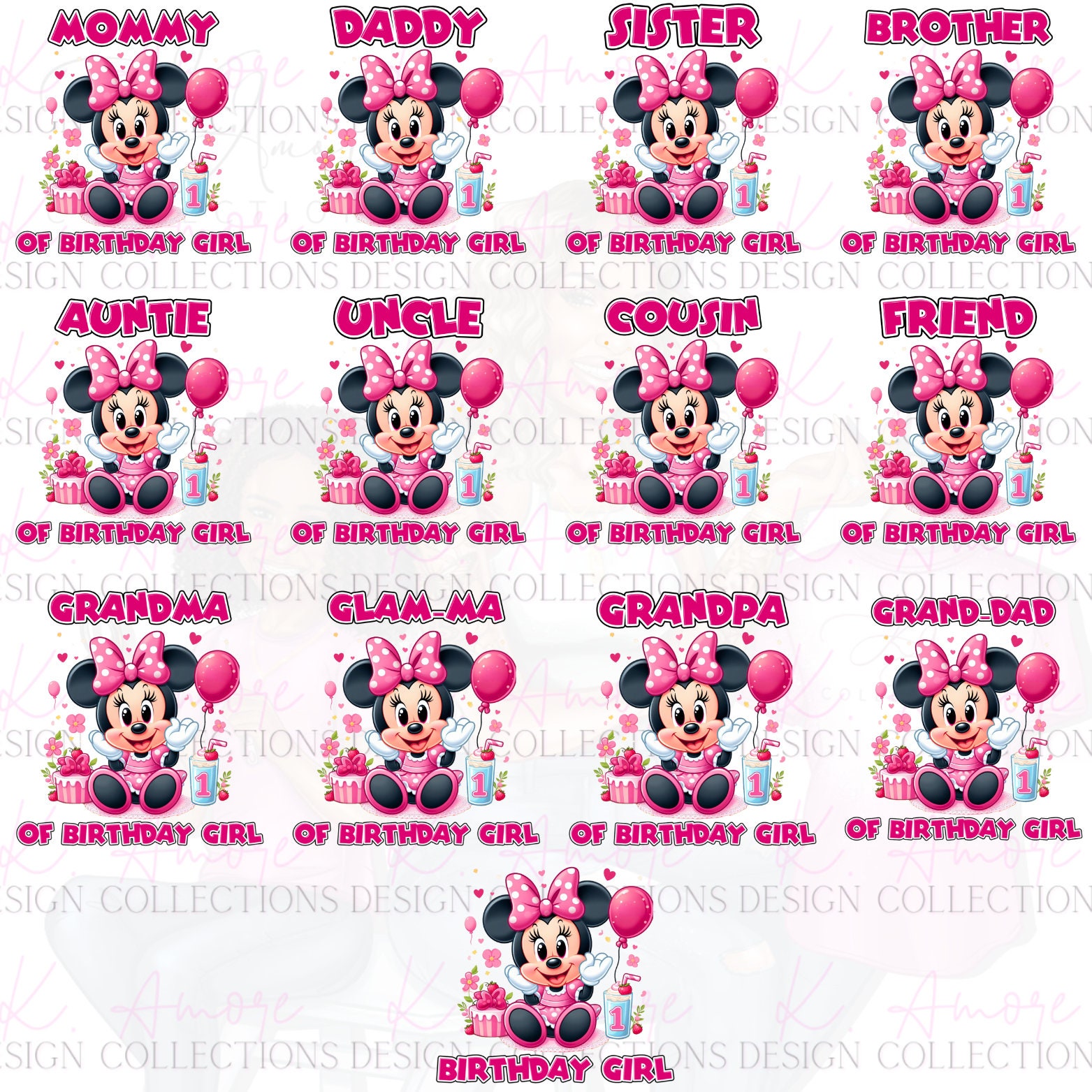 Minnie Mouse 1st Birthday PNG. FAMILY BUNDLE. 13 Files included.