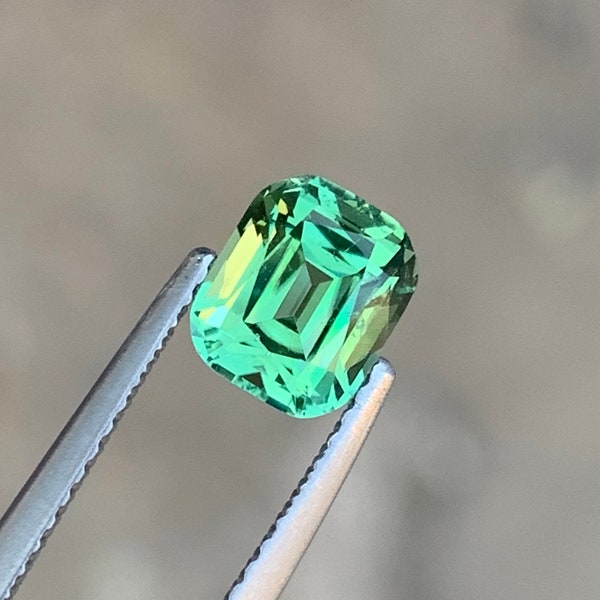 1.30 Carat Natural Loose Mint Green Tourmaline Cushion Cut | Mint Tourmaline Ring Gem | Faceted Mintgreen Tourmaline | Tourmaline Jewellry