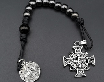 Handmade Indestructible Saint Benedict Pocket Rosary protection - Solid 10mm gunmetal beads