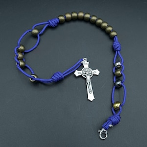 Bronze Heavy Duty Memory Pocket Rosary -  One Decade  and 4 mysteries counter - Auto Rosaries - saint benedict crucifix 2.7&quot; handmade