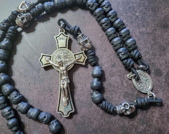 Onverwoestbare aandenken Mori-rozenkrans - handgemaakt - zwart op zwart