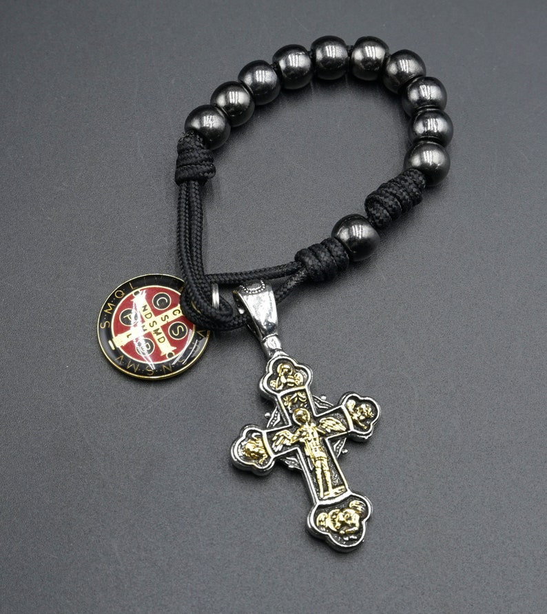 Handmade Indestructible Saint Michael Pocket Rosary protection - Solid 10mm gunmetal beads image 4