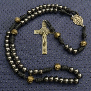 Indestructible Rosary - Heavy-duty gunmetal beads and 2.5&quot; Benedict Protection Rosary - fancy father beads- handmade