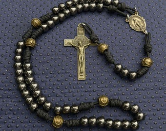 Indestructible Rosary - Heavy-duty gunmetal beads and 2.5&quot; Benedict Protection Rosary - fancy father beads- handmade