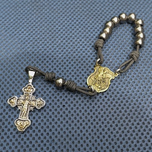 Indestructible Saint Michael Rosary- One Decade - handmade- black and bronze