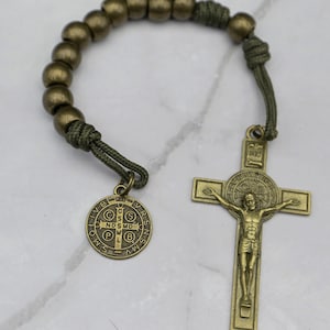 Handmade Indestructible Saint benedict Pocket Rosary protection - Solid 10mm bronze beads