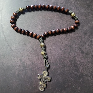 Indestructible Orthodox Rosary - Olive Drab cord - Bronze and wood