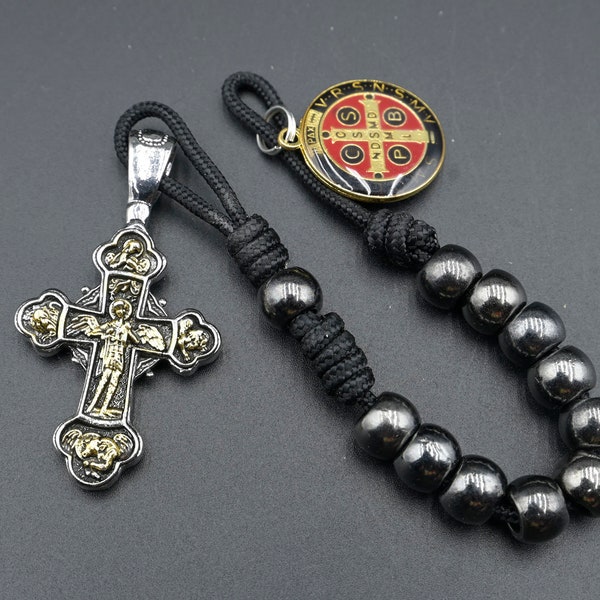 Handmade Indestructible Saint Michael Pocket Rosary protection - Solid 10mm gunmetal beads